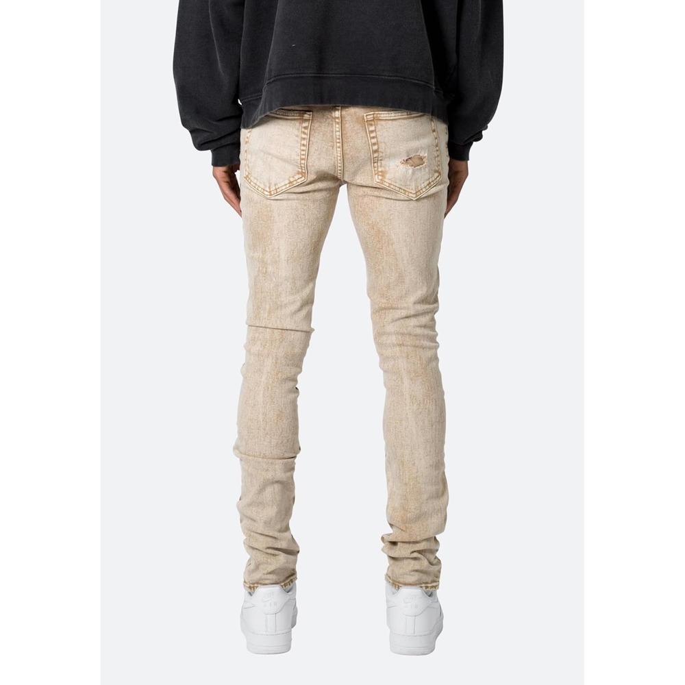 MNML X369 Stretch Skinny Denim Tinted Khaki Distressed Men Jeans 33 Inseam - Picture 3 of 7